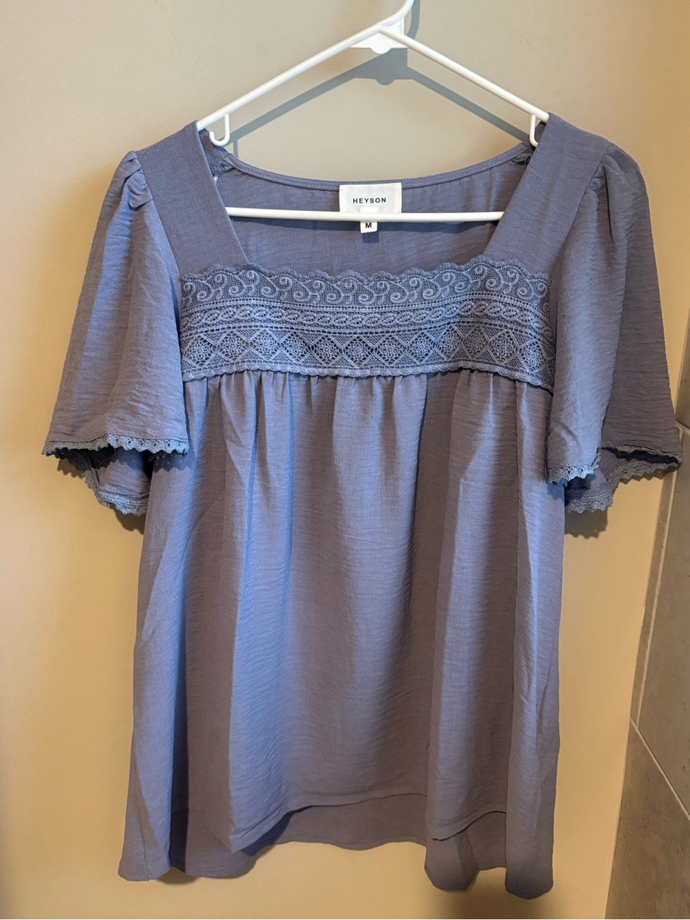 Heyson Purple-Blue Lace-Yoke Square Neck Blouse